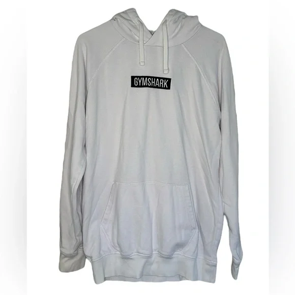 GYMSHARK White Hoodie Black Center Logo Unisex Size Medium Sporty Activewear - Picture 11 of 11